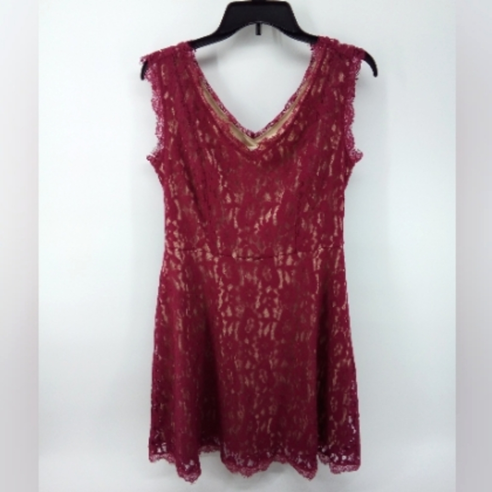 altar'd state Crimson Red Lace Whiskers Party Dress M Cotton Blend